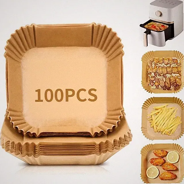 100X Air Fryer Disposable Paper Liner Non-stick Baking Oil-proof Liners Square