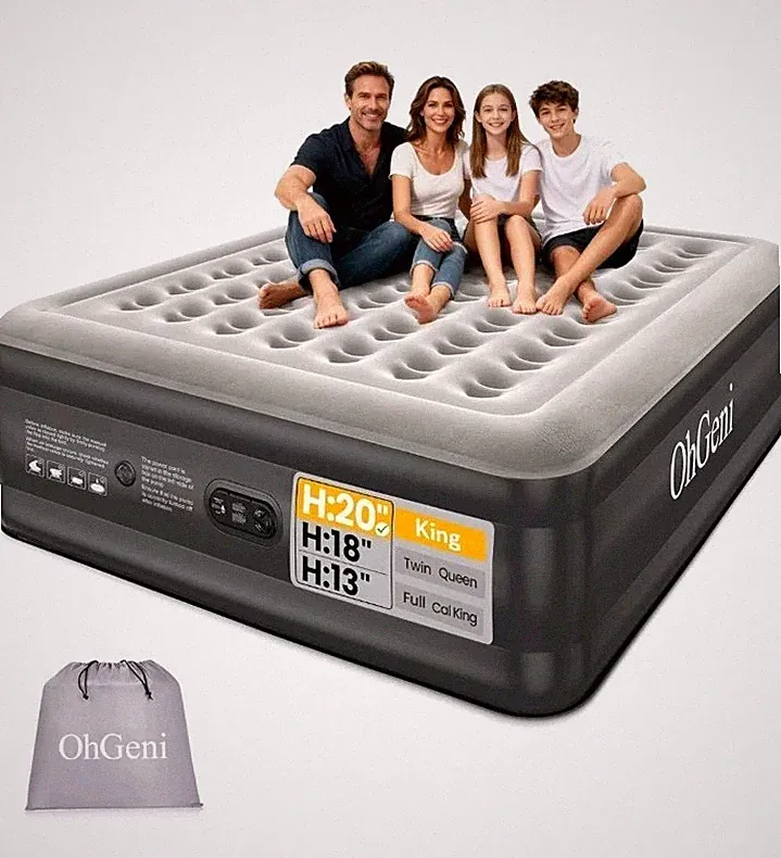 20" Raised King Air Mattress with Built in Pump, Luxury Real Bed Height Blow up