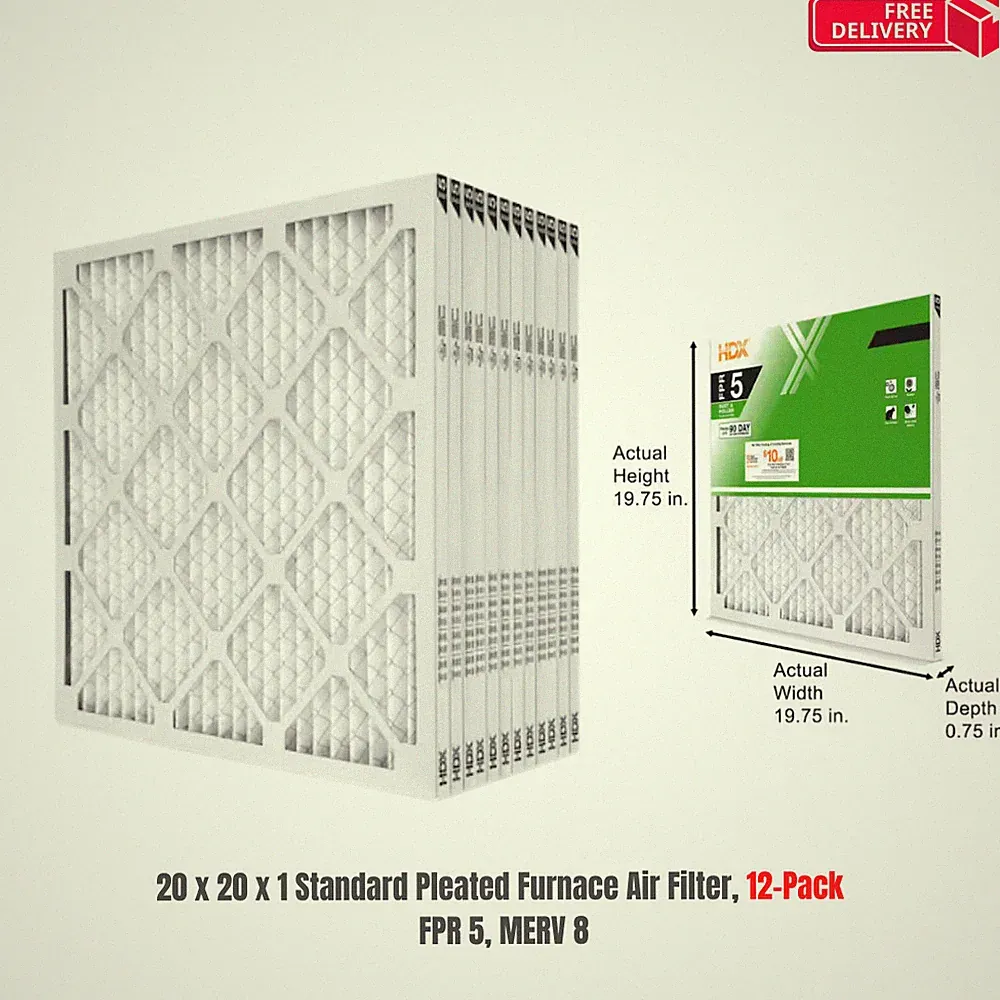 20 x 20 x 1 Standard Pleated Air Filter FPR 5, 12-Pack, Air Filters Replacement