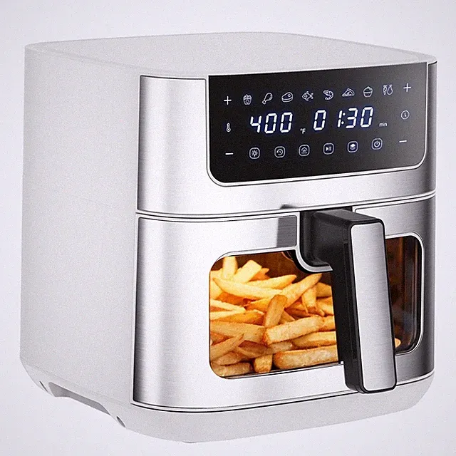 6.34QT Stainless Steel Air Fryer w/Window,8 Food Presets,Temperature/Time Adjust