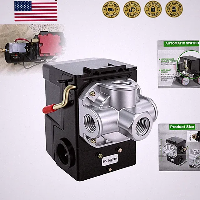Air Compressor Pressure Switch , 4 Port 1/4" NPT, 95-125 PSI Pressure Control...