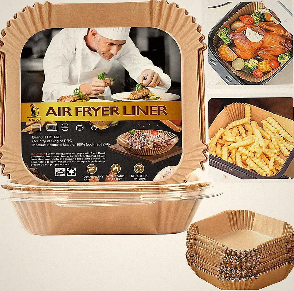 Air Fryer Disposable Paper Liner Square 10 Inch, 100Pcs Largest Square Air Fryer