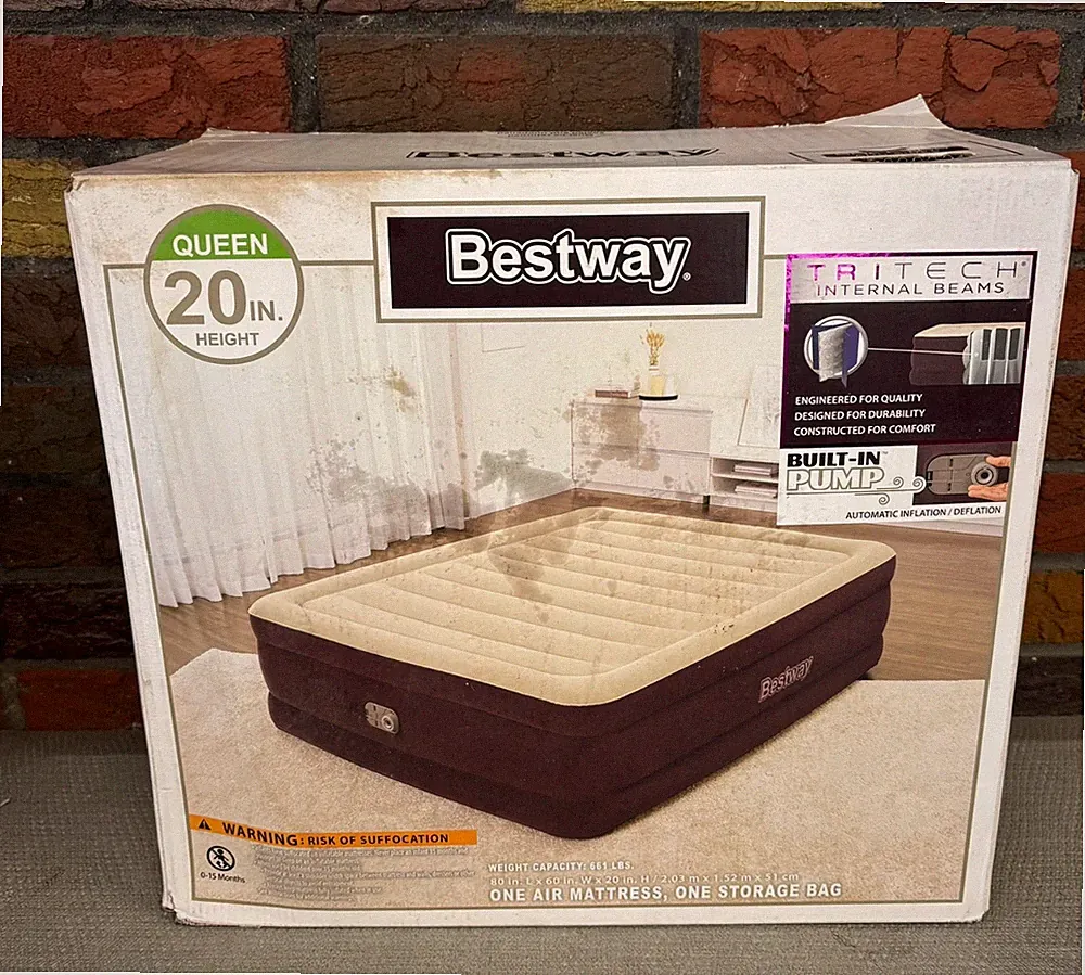Bestway Headboard 20" Height Queen Air Mattress with Built-in Pump