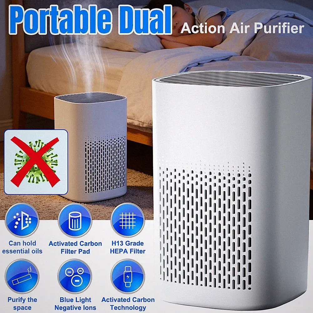 Dual Action Air Purifiers for Home Large Room H13 HEPA Air Cleaner Washable
