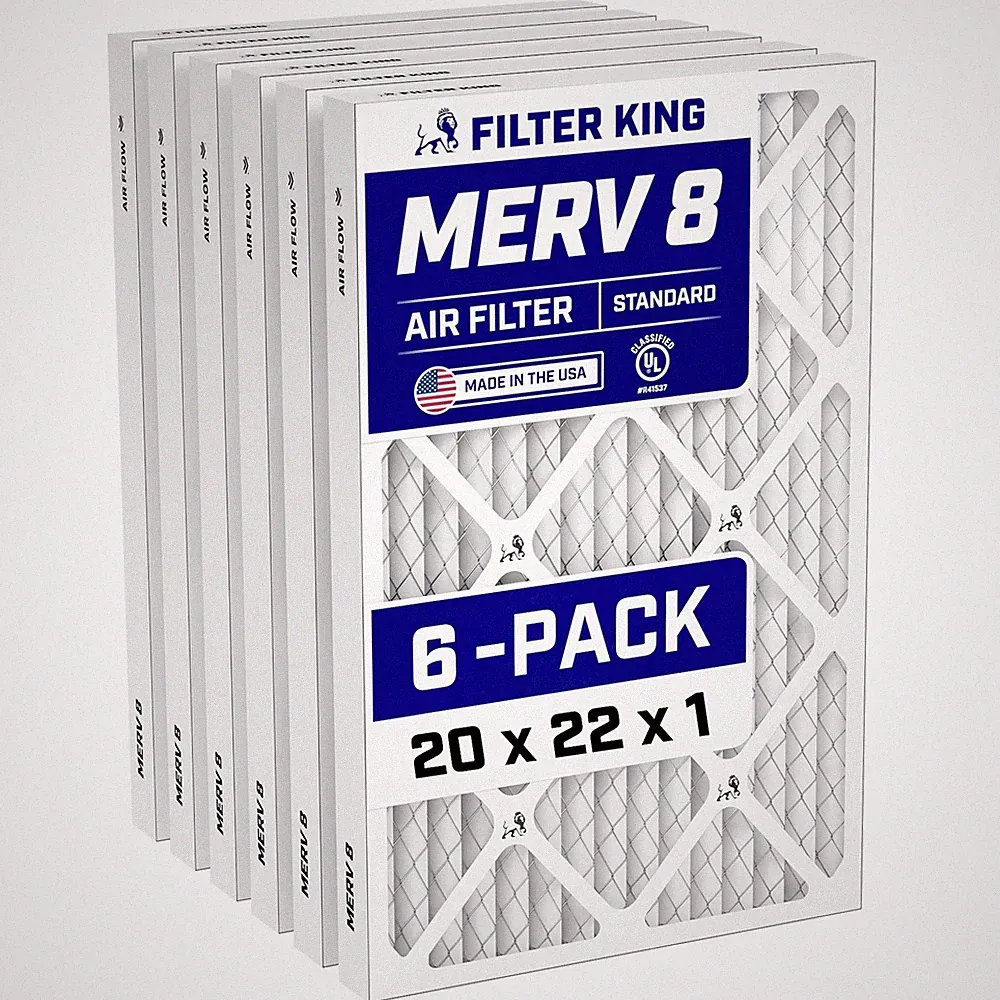 Filter King 20x22x1 Air Filter 6-PACK MERV 8 Actual Size 19.5 x 21.5 x .75"