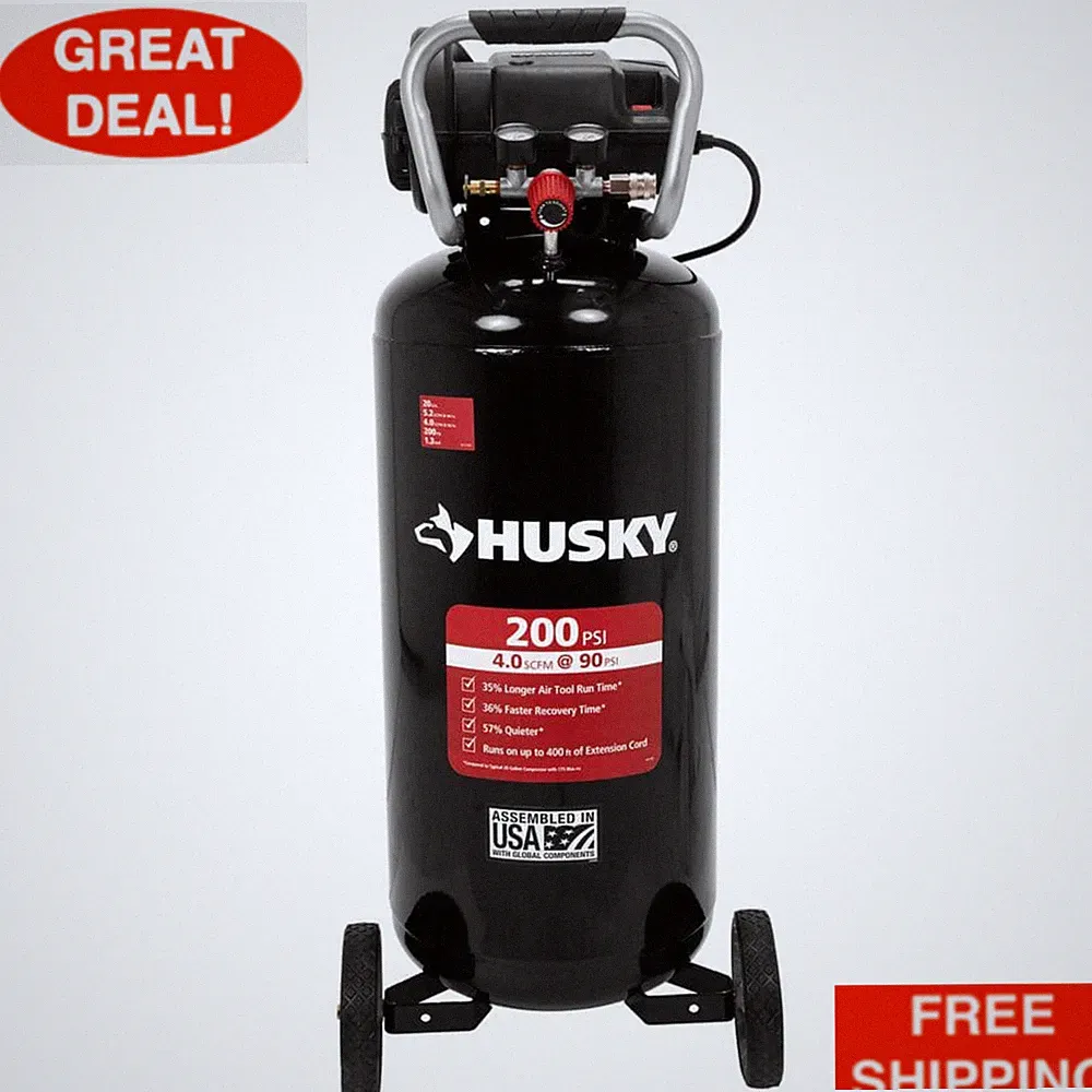 Husky Oil Free Portable Vertical Electric Air Compressor 20 Gal. 200 PSI Unit