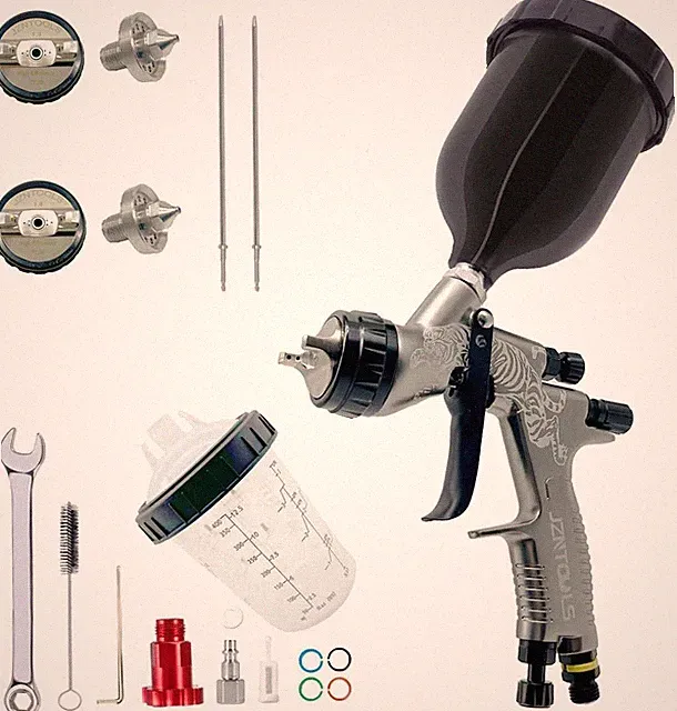 HVLP Spray Gun, 1.3 mm and 1.8 Stainless Steel Air 600 ml Black