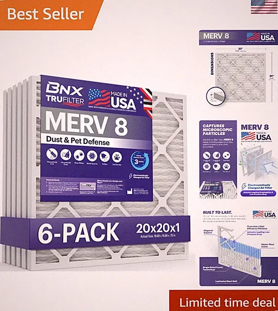 MERV 8 Electrostatic Air Filter 20x20x1 - 6-Pack for Allergy Relief & Clean Air