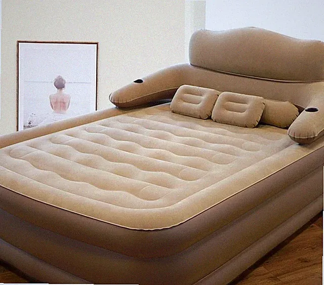 Queen Size Air Mattress W/Exter Direct Pump Inflatable Bed Home Camping Portable