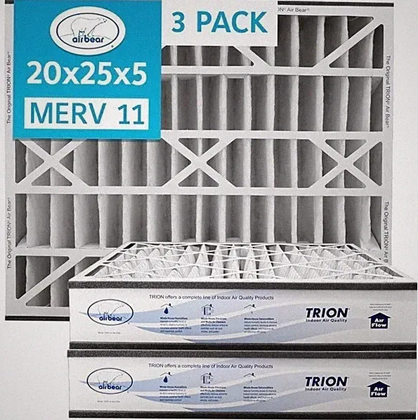 Trion Air Bear 259112-102 (3 Pack) Pleated Furnace Air Filter 20"x25"x5" MERV 11